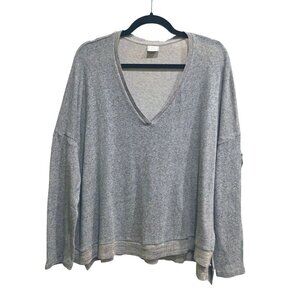 Zara W/B Collection Womens V-Neck Gray Boxy Step Hem Sweater L